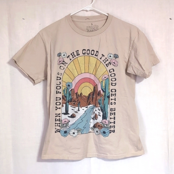 goodie two sleeves Tan Graphic Tee Western Style Size Small - Picture 1 of 4